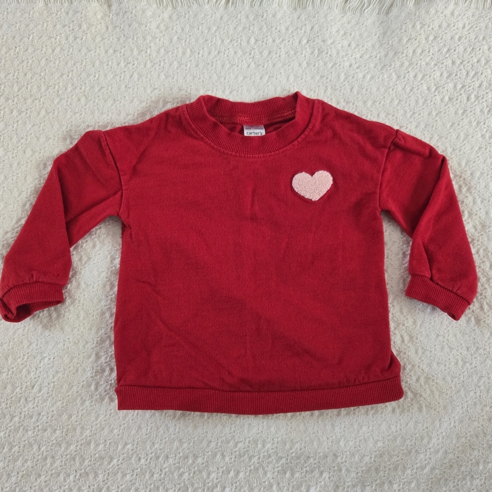 Carters Toddler Girl Red Cotton Sweatshirt With Puffy Heart Size 18 Months